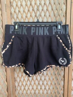 PINK Victoria's Secret Black Lounge Shorts with Leopard Trim